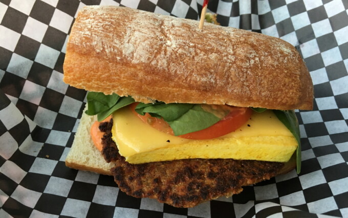 vegan sausage and egg sandwich