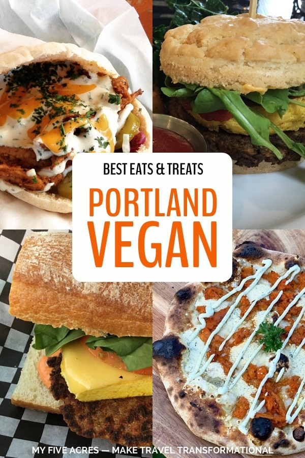 If you're looking for the best food vegan Portland has to offer, this is your complete guide! We did the hard work of eating our way around Portland, Oregon — just for you! So, if you're hungry in Portland, get ready for a feast. Don't forget to grab your printable map and guide, too. #vegan #portland #veganfood #myfiveacres #mindfultravel #plantbased